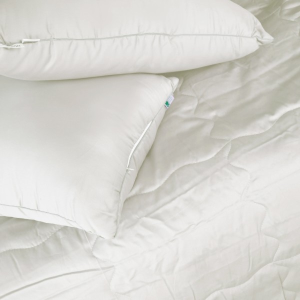 Фото - Одеяло летнее двуспальное евро MirSon №2982 200х220 Line Satin Premium 0001 Moko White Ecosilk + 2 наволочки 50х70  (2200010975253)